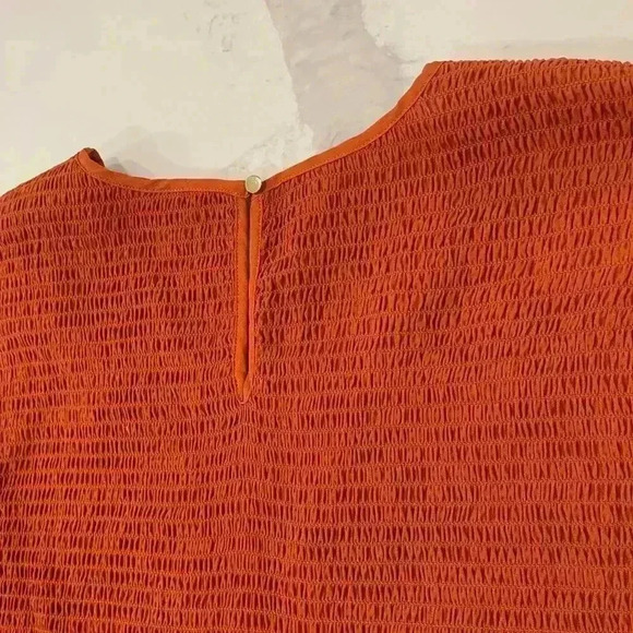 Cato Burnt Orange Smocked Peplum Blouse Women’s 22/24W Keyhole Back Scoop Neck - Picture 5 of 6